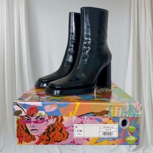 Jeffrey Campbell Maximal - L2 Boot Square Toe Black Smooth Leather Boots US 6